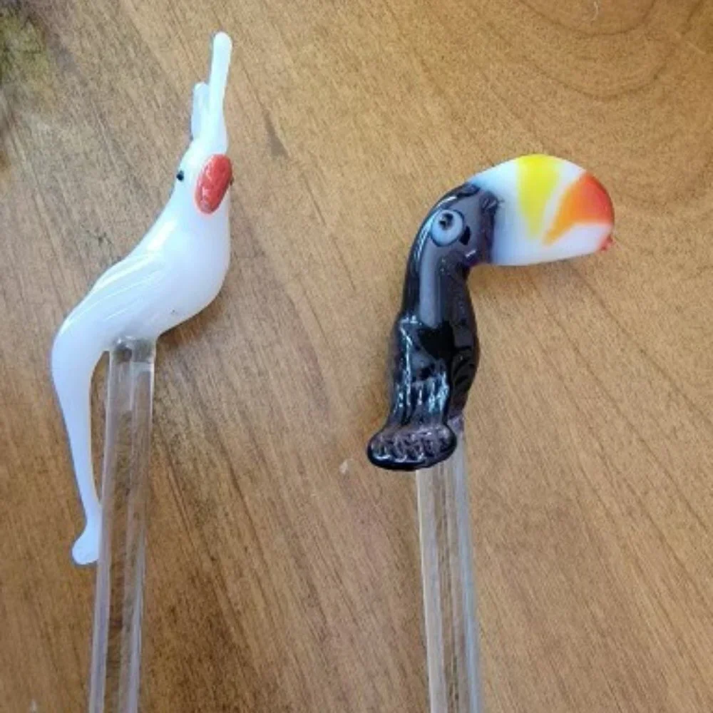 Little Tropical Birds‎ Set of 4 Glass Stir Sticks - Made in Mexico